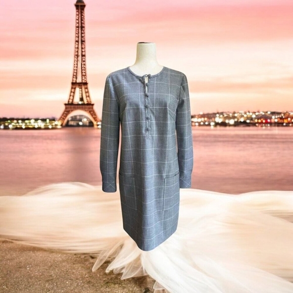 NWT Lela Rose Pearl Chestnut Plaid Wool Full Sleeve Dress Size 16 - Picture 16 of 16